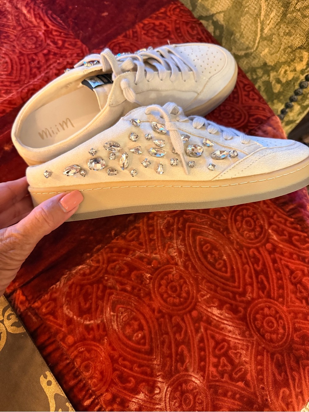 Mi.iM Cream Crystal-Embellished Platform Sneakers - Picture 2 of 7